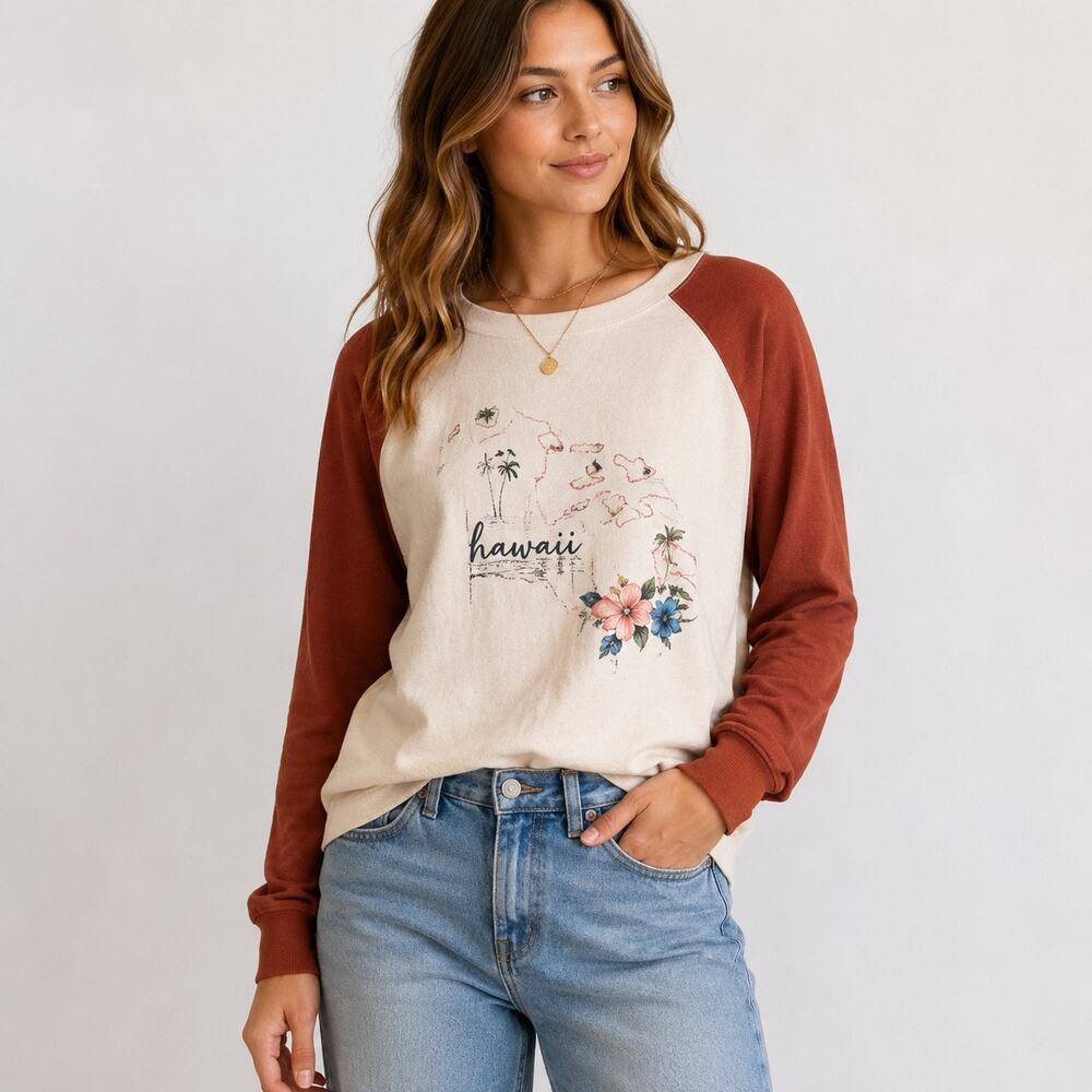 Joie Hawaii Floral Raglan Pullover Sweatshirt Sz S